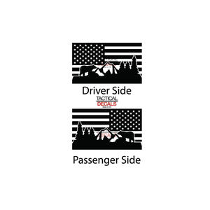 USA Flag w/Mountain Bear scene Decal for 2007 - 2023 Jeep Wrangler 4 Door only - Hardtop Windows - Matte Black