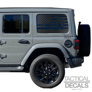 USA Flag w/ Beach Palm Tree scene Decal for 2007 - 2023 Jeep Wrangler 4 Door only - Hardtop Windows - Matte Black