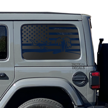 Load image into Gallery viewer, USA Flag w/ Beach Palm Tree scene Decal for 2007 - 2023 Jeep Wrangler 4 Door only - Hardtop Windows - Matte Black
