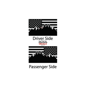 USA Flag w/ Mountain scene III Decal for 2007 - 2023 Jeep Wrangler 4 Door only - Hardtop Windows - Matte Black