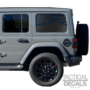 USA Flag w/ Mountain scene III Decal for 2007 - 2023 Jeep Wrangler 4 Door only - Hardtop Windows - Matte Black