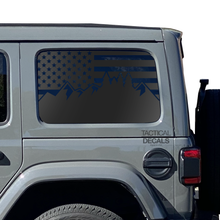 Load image into Gallery viewer, USA Flag w/ Mountain scene III Decal for 2007 - 2023 Jeep Wrangler 4 Door only - Hardtop Windows - Matte Black
