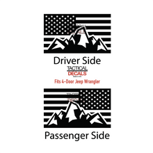 Load image into Gallery viewer, USA Flag with Mountain Scene Decal for 2007 - 2023 Jeep Wrangler 4 Door only - Hardtop Windows - Matte Black
