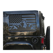Load image into Gallery viewer, USA Flag with Mountain Scene Decal for 2007 - 2023 Jeep Wrangler 4 Door only - Hardtop Windows - Matte Black
