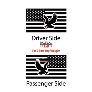 USA Flag with Eagle Decal for 2007 - 2023 Jeep Wrangler 4 Door only - Hardtop Windows - Matte Black