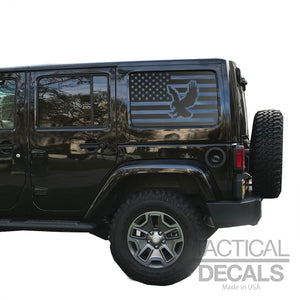USA Flag with Eagle Decal for 2007 - 2023 Jeep Wrangler 4 Door only - Hardtop Windows - Matte Black
