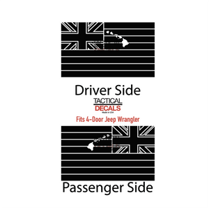 State of Hawaii Flag Decal for 2007 - 2023 Jeep Wrangler 4 Door only - Hardtop Windows - Matte Black