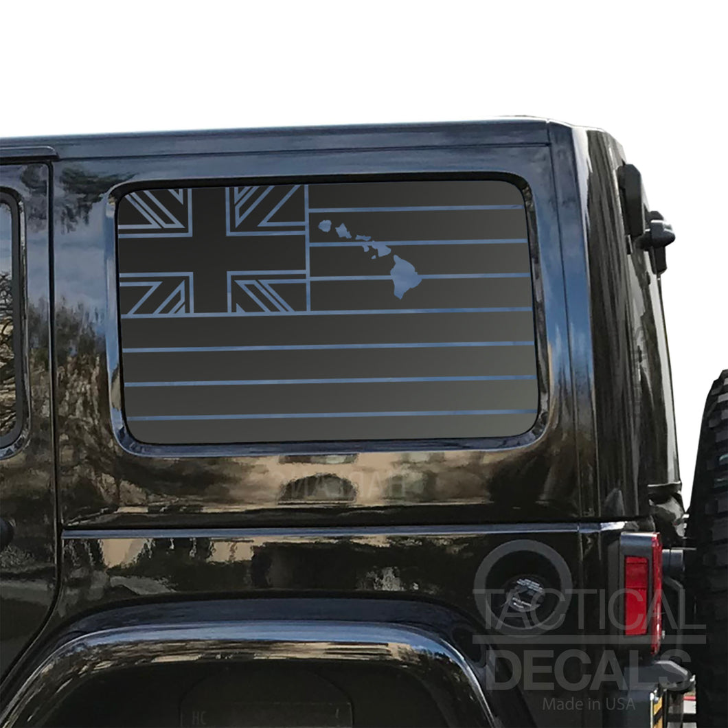 State of Hawaii Flag Decal for 2007 - 2023 Jeep Wrangler 4 Door only - Hardtop Windows - Matte Black