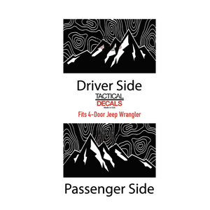 Topography Mountain Scene Decal for 2007 - 2023 Jeep Wrangler 4 Door only - Hardtop Windows - Matte Black