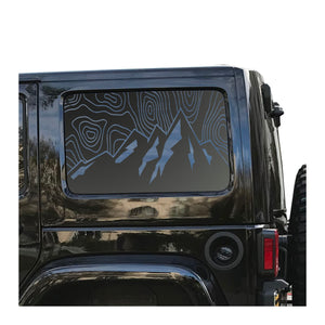 Topography Mountain Scene Decal for 2007 - 2023 Jeep Wrangler 4 Door only - Hardtop Windows - Matte Black