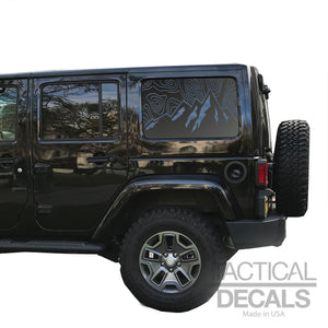 Topography Mountain Scene Decal for 2007 - 2023 Jeep Wrangler 4 Door only - Hardtop Windows - Matte Black