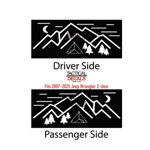 Minimalist Mountain Scene Decal for 2007-2025 Jeep Wrangler 2-Door - Matte Black