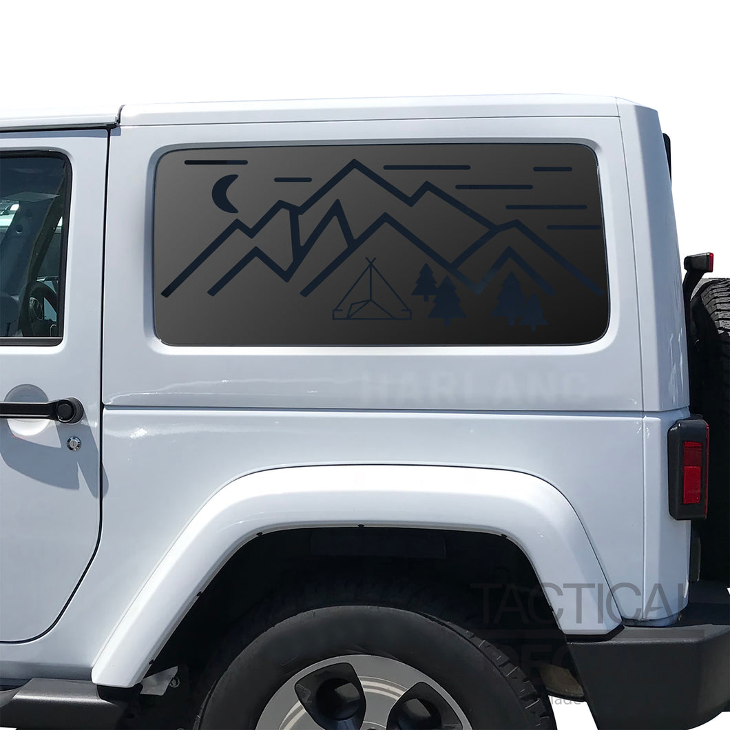 Minimalist Mountain Scene Decal for 2007-2025 Jeep Wrangler 2-Door - Matte Black