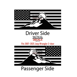 USA Flag Decal with Mountain Scene  for 2007-2025 Jeep Wrangler 2-Door - Matte Black