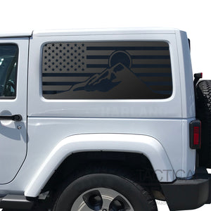 USA Flag Decal with Mountain Scene  for 2007-2025 Jeep Wrangler 2-Door - Matte Black