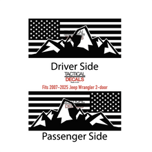 Load image into Gallery viewer, USA Flag Decal with Mountain Scene  for 2007-2025 Jeep Wrangler 2-Door - Matte Black
