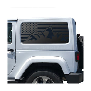 USA Flag Decal with Mountain Scene  for 2007-2025 Jeep Wrangler 2-Door - Matte Black