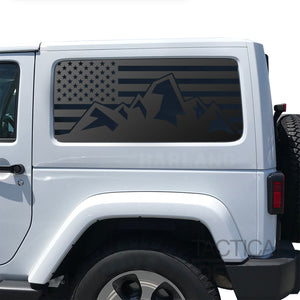 USA Flag Decal with Mountain Scene  for 2007-2025 Jeep Wrangler 2-Door - Matte Black