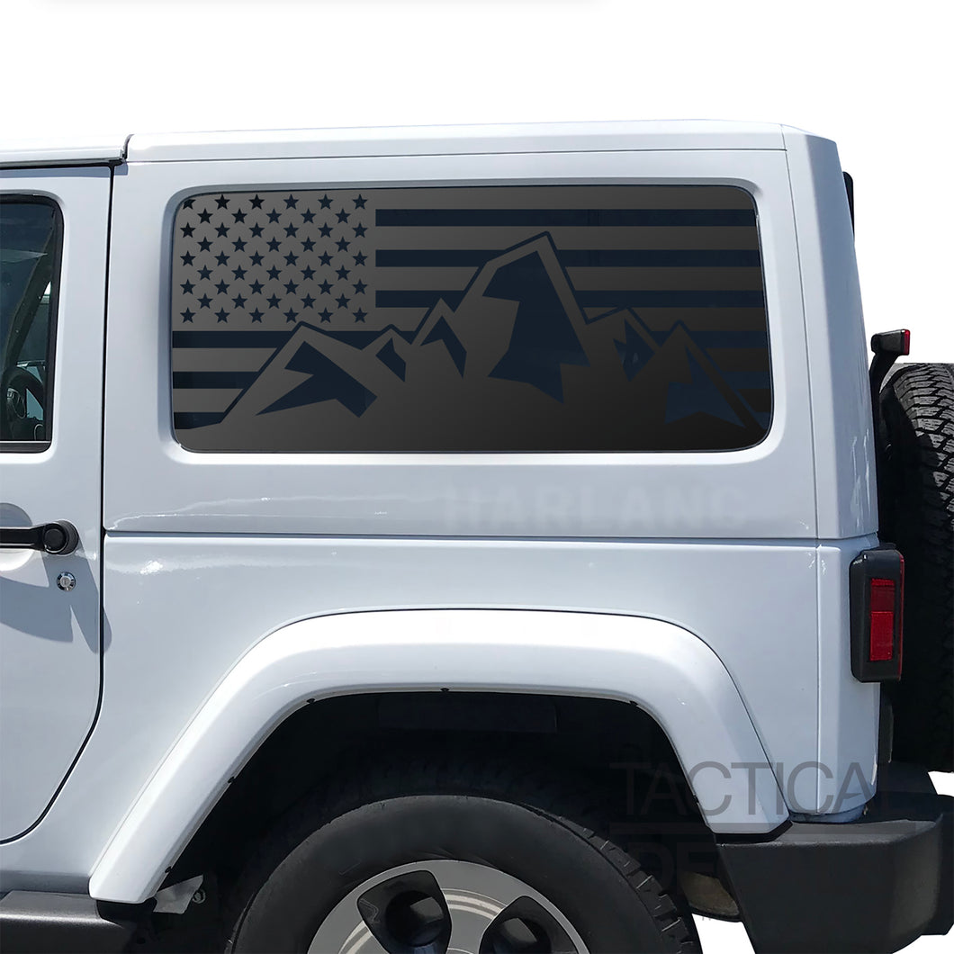 USA Flag Decal with Mountain Scene  for 2007-2025 Jeep Wrangler 2-Door - Matte Black