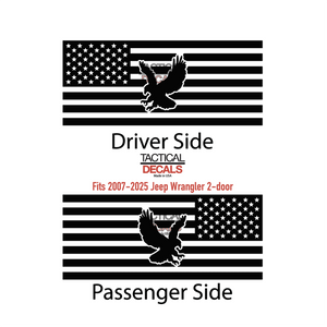 USA Flag Decal with Eagle for 2007-2025 Jeep Wrangler 2-Door - Matte Black