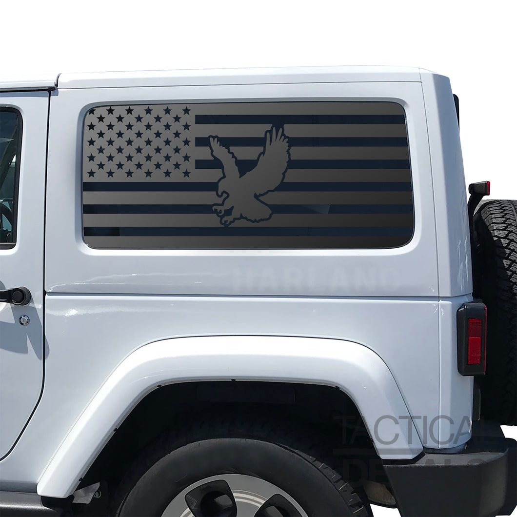 USA Flag Decal with Eagle for 2007-2025 Jeep Wrangler 2-Door - Matte Black