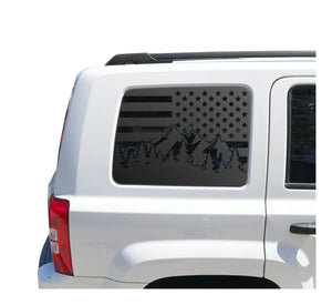 USA Flag with Mountain Scene Decal for 2011 - 2017 Jeep Patriot Windows - Matte Black