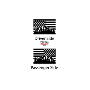 USA Flag with Mountain Scene Decal for 2011 - 2017 Jeep Patriot Windows - Matte Black