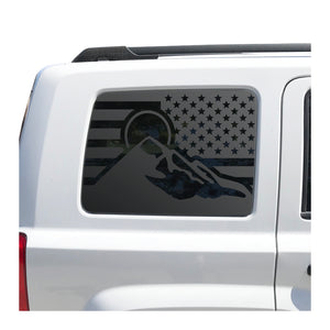 USA Flag with Mountain Scene Decal for 2011 - 2017 Jeep Patriot Windows - Matte Black