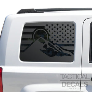 USA Flag with Mountain Scene Decal for 2011 - 2017 Jeep Patriot Windows - Matte Black
