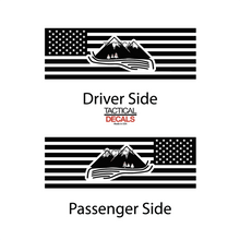 Load image into Gallery viewer, USA Flag with Mountain Scene Decals - Fits 2022-202 Kia Carnival Back Side Window - Matte Black
