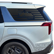 Load image into Gallery viewer, USA Flag with Mountain Scene Decals - Fits 2022-202 Kia Carnival Back Side Window - Matte Black
