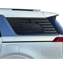 Load image into Gallery viewer, USA Flag with Mountain Scene Decals - Fits 2022-202 Kia Carnival Back Side Window - Matte Black
