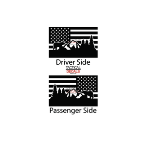 Bear Outdoor Scene w/ USA Flag Decal for 2015- 2020 Ford F-150 Windows - Matte Black