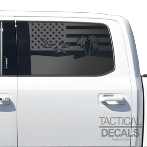 Beach Outdoor Scene w/ USA Flag Decal for 2015- 2020 Ford F-150 Windows - Matte Black