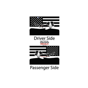 Beach Outdoor Scene w/ USA Flag Decal for 2015- 2020 Ford F-150 Windows - Matte Black