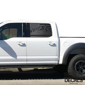 Wildlife Outdoor Scene w/ USA Flag Decal for 2015- 2020 Ford F-150 Windows - Matte Black