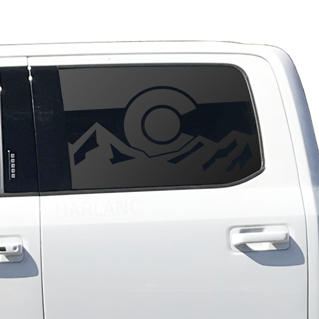 State of Colorado Flag w/ Mountain Scene Decal for 2015- 2020 Ford F-150 Windows - Matte Black