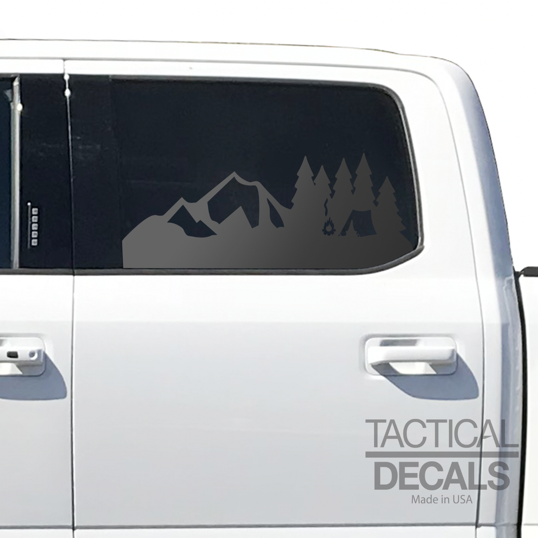 Camping Mountain Outdoor Scene Decal for 2015- 2020 Ford F-150 Windows - Matte Black