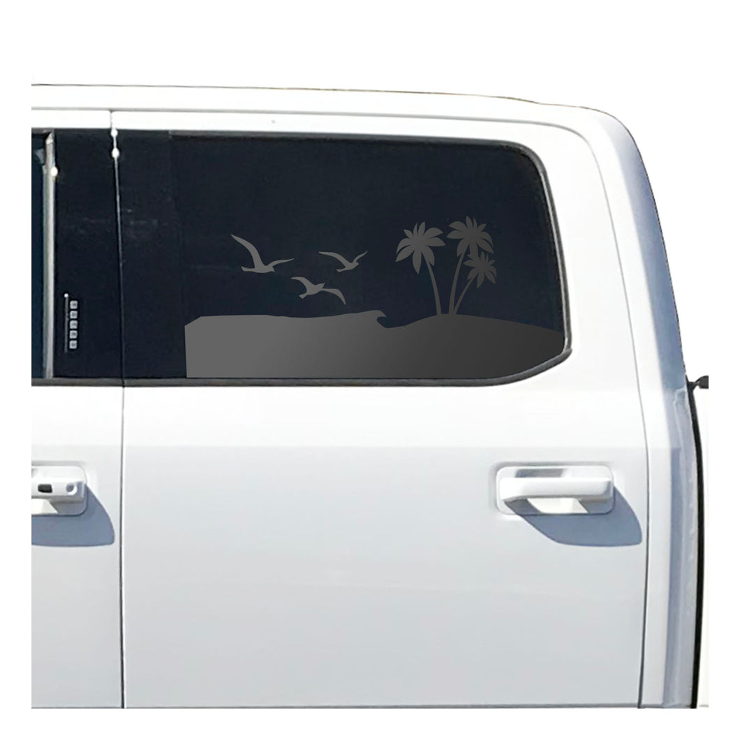 Beach Palm Tree Outdoor Scene Decal for 2015- 2020 Ford F-150 Windows - Matte Black
