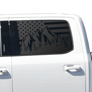 USA American Flag w/ Mountain Scene Decal for 2015- 2020 Ford F-150 Windows - Matte Black