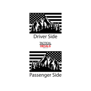 USA American Flag w/ Mountain Scene Decal for 2015- 2020 Ford F-150 Windows - Matte Black