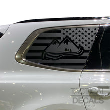 Load image into Gallery viewer, USA Flag with Mountain Scene Decals - Fits 2020 - 2025 Kia Telluride Back Side Window - Matte Black
