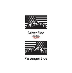 USA Flag w/ Mountain Scene Decals - Fits 2022-2024 Kia Telluride Back Side Window - Matte Black