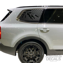 Load image into Gallery viewer, USA Flag w/Mountains Decals - Fits 2022-2024 Kia Telluride Back Side Window - Matte Black
