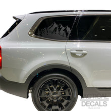 Load image into Gallery viewer, Outdoor Mountain Scene Decals - Fits 2022-2024 Kia Telluride Back Side Window - Matte Black
