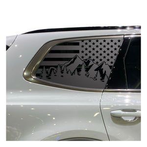 USA Flag w/ Mountain Scene Decals - Fits 2022-2024 Kia Telluride Back Side Window - Matte Black