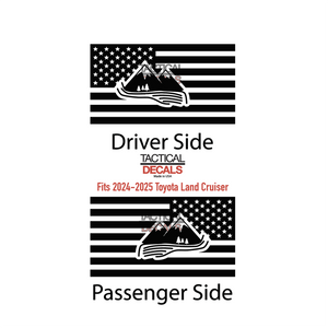 USA Flag with Mountain Scene Decal for 2024-2025 Toyota Land Cruiser 3rd Windows - Matte Black