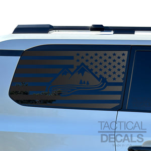 USA Flag with Mountain Scene Decal for 2024-2025 Toyota Land Cruiser 3rd Windows - Matte Black