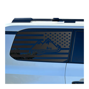 USA Flag with Mountain Scene Decal for 2024-2025 Toyota Land Cruiser 3rd Windows - Matte Black