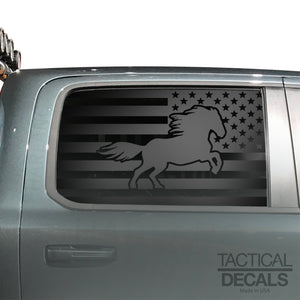 USA Flag w/Horse Decal for 2019-2024 Ram 1500 Rebel Rear Door Windows - Matte Black